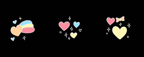Valentine day icon set. Collection of cute hand drawn stickers with hearts