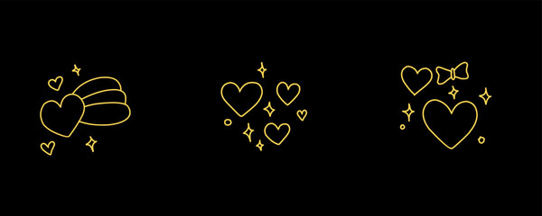 Valentine day icon set. Collection of cute hand drawn stickers with hearts