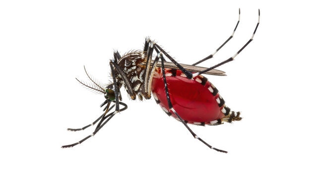Isolated mosquito with full blood sac insect pest biting disease carrier on light background