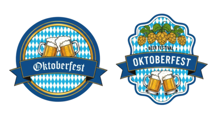 Isolated Oktoberfest beer festival vector graphic labels for festive Bavarian event