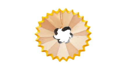 Isolated vibrant pencil shaving rosette close up, a woodworking byproduct of sharpening