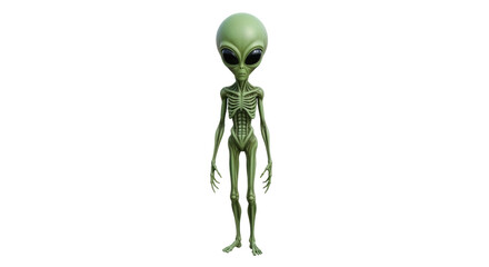 Isolated thin green alien stands tall with big eyes, ready for interstellar exploration © Natalia