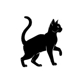 Black Cat Silhouette Standing with Curved Tail