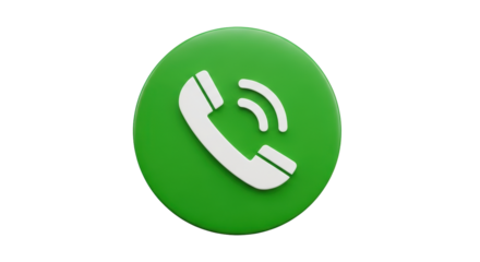 Isolated round handset icon for communication, call app button in bright green color