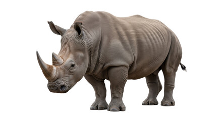 Isolated rhinoceros standing and posing, a majestic African wildlife animal, mammal, large herbivore
