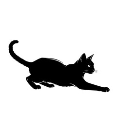 Black Cat Silhouette Crouching and Stalking