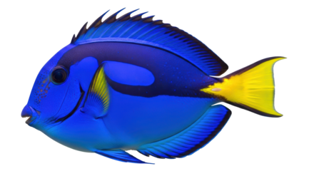 Isolated regal blue tang swims in place tropical blue and yellow fish tropical animal