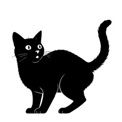 Black Cat Silhouette Sitting with Raised Tail