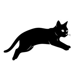 Black Cat Silhouette Crouching and Stalking