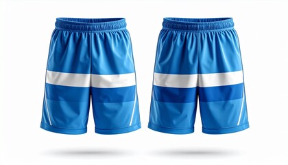 Athletic Shorts Mockup Front Back View with Soccer Stripe Design. Realistic Sportswear Template on White Background.