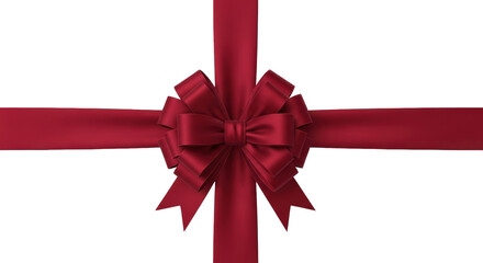 Isolated shiny, red bow and ribbon tied in a cross, a decorative element for gift wrap