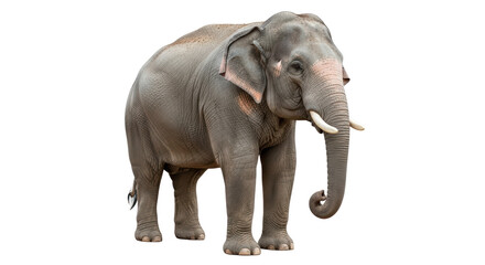 Obraz premium Isolated Asian elephant stands and looks right in perfect focus, side-view perspective animal