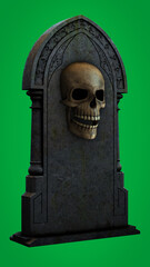 Scary Skull Engraved on Stone Gravestone on Green Screen