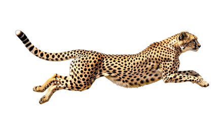 Isolated cheetah in motion leaping forward, big cat, animal, mammal, running speedster