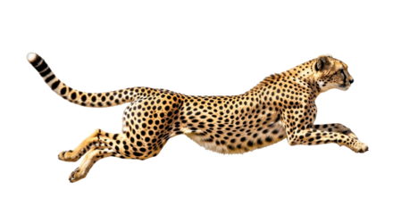 Isolated cheetah in motion leaping forward, big cat, animal, mammal, running speedster