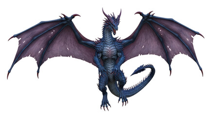 Isolated Fantasy Creature Winged Dragon Standing Proud Aggressive Pose Blue Purple Render