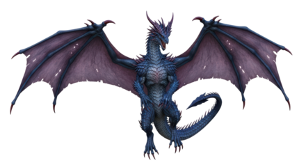 Isolated Fantasy Creature Winged Dragon Standing Proud Aggressive Pose Blue Purple Render