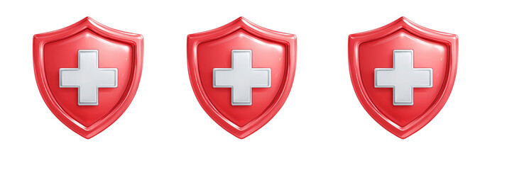 Obraz premium Red shield icon set with white cross