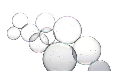 Iridescent soap bubbles with a white background colorful