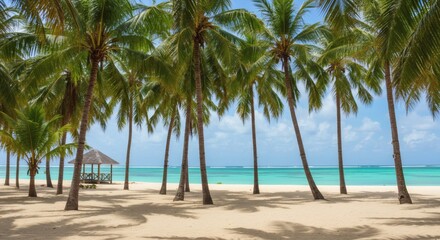 Vibrant Summer Vacation Scene of Palm Grove on a Remote Island Beach