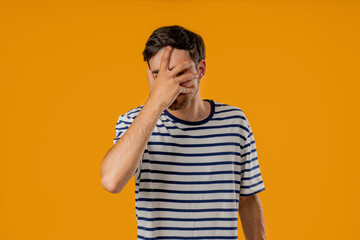 Disappointed Sad Man, Facepalm Gesture, Like No, I Forgot. Unhappy Ashamed
