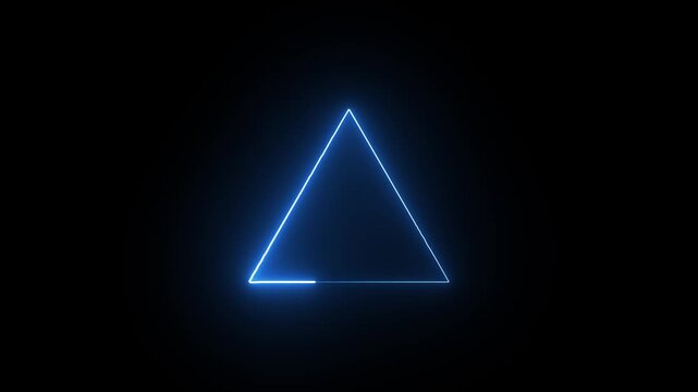 Neon glowing blue tringle animation on black background