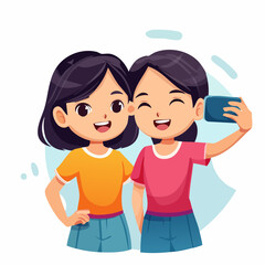 Happy Young Girls Taking a Selfie Together