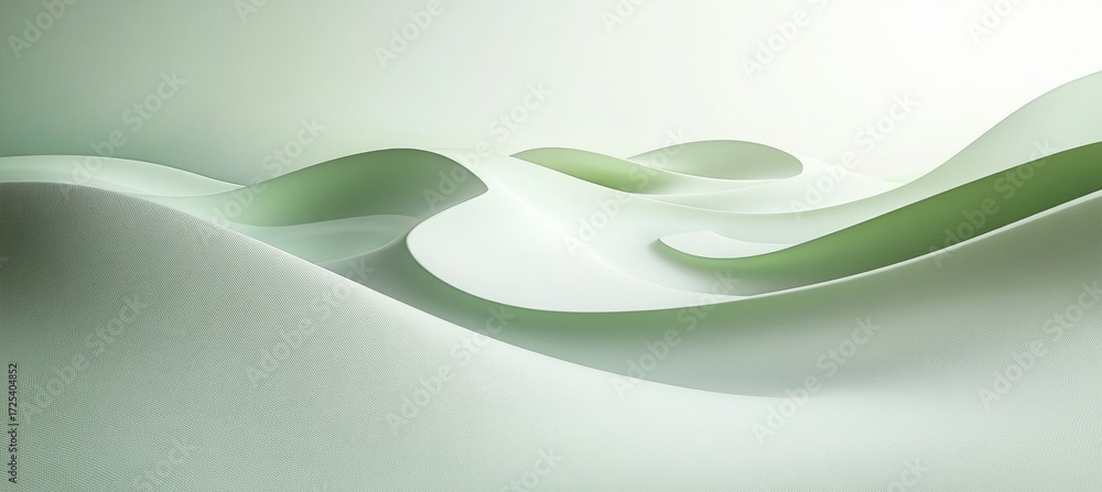 Poster serene flowing mint green waves with 3d textured surface in monochromatic abstract design style