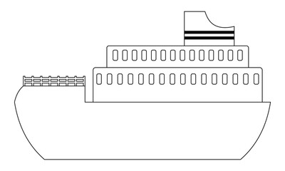 Outline Illustration of Cruise Ship Simple Line Art Vector