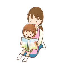 Teacher Reading with Child Character / 絵本を読む先生と子どもキャラクター 素材