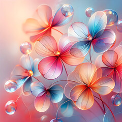 Pink and Blue Delicate Patterned Flowers with Pearls &ndash; Feminine Fantasy Art