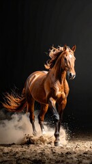 Obraz premium Majestic chestnut horse in dynamic movement, captivating equestrian portrait, expressive