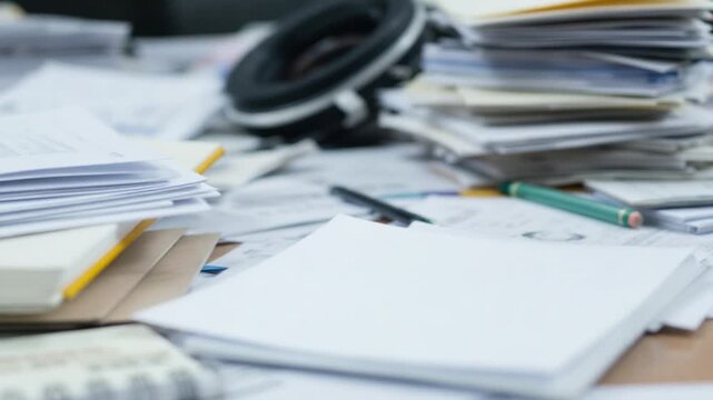 Messy Desk with Papers and Files.