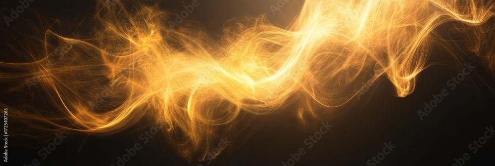 Poster golden shimmering abstract wave pattern, decorative design with light effusion on dark background