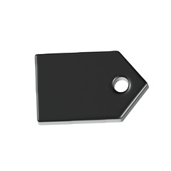 Fototapeta premium 3D Black price tag with round hole and beveled edge, minimal label with glossy finish, modern product label, isolated flat lay