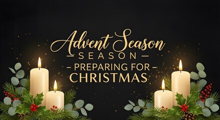 Advent Season Preparing for Christmas banner design with four lit candles and dark background