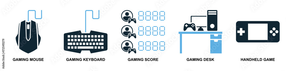 Poster set of gaming icon vector. ideal for games, apps, and entertainment themes. a collection of simple, 