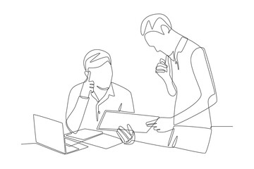 Collaborative coding and testing concept one-line drawing