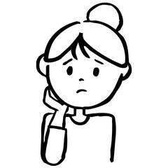 手を顔に添えた困り顔の女性　線画