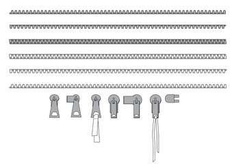  6 Zipper Teeth Brush + 7 Zipper Puller Details Templates Fashion Technical Drawing Illustrations