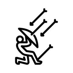 warrior defending with shield outline icon. figure warrior line art illustration.