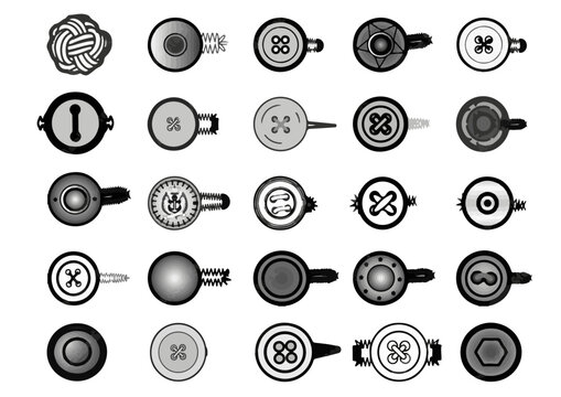 25 Button & Buttonhole Templates Fashion Technical Drawing Illustrations