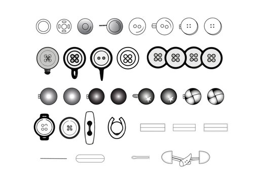32 Button & Buttonhole Templates Fashion Technical Drawing Illustrations