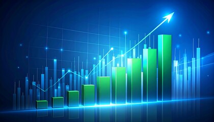 Upward trend, financial growth shown via bar graph