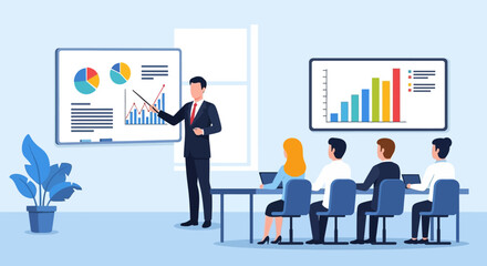 Professional Business Presentation Meeting with Data Analysis