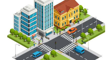 Isometric City Urban Landscape with Buildings and Streets