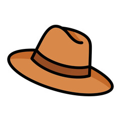 Simple vector icon of a classic brown fedora hat. Cartoon style adventurer or safari headwear illustration isolated on a white background