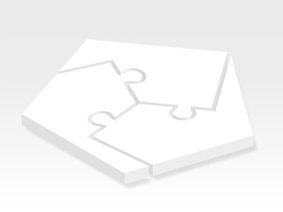 3d icon puzzle in white with shadow. Puzzle pentagon of three pieces with shadow  on white background your web site design, app, UI. Monochrome. EPS10.