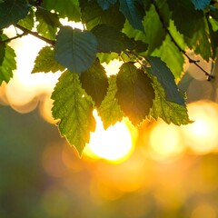 Sunset through leaves
