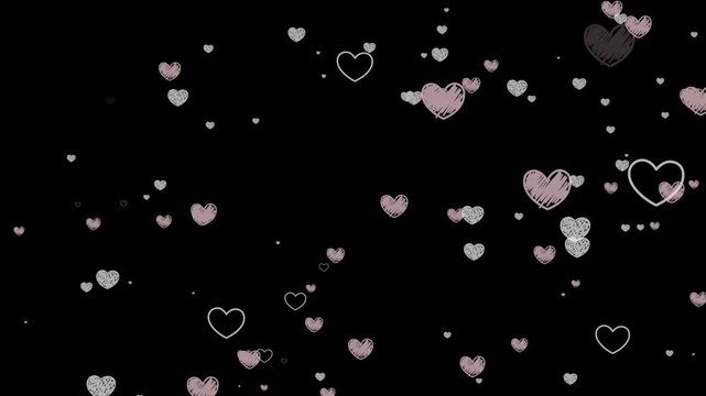 向かってくる手書きハート（黒背景）